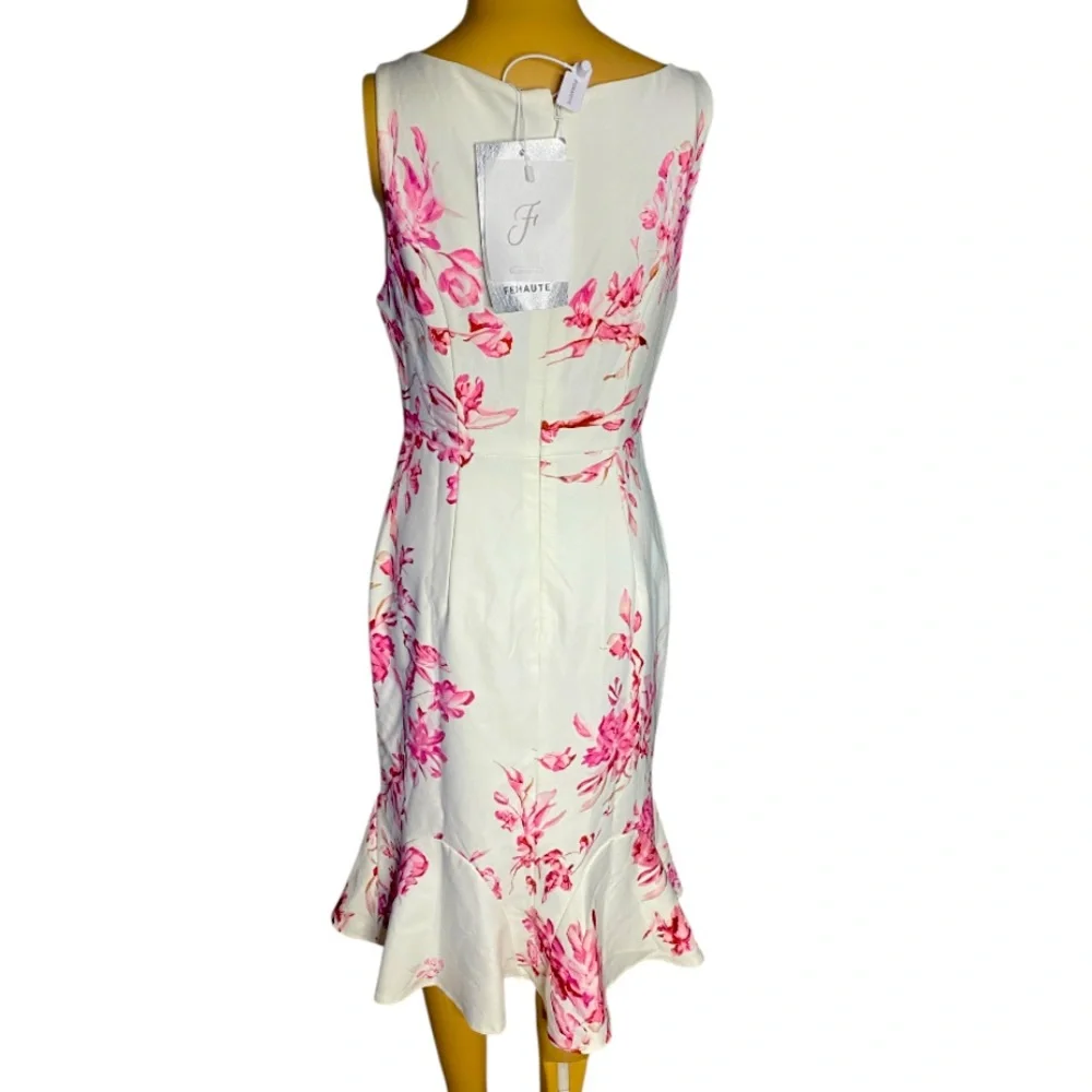 FEHAUTE Pink Floral Mermaid Skirt V Neck Sleeveless Mermaid Midi Dress Size 4 - Picture 9 of 11